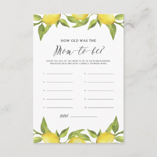 Waterverf Lemon Greenery Hoe oud was de moeder? Informatiekaartje (Voorkant)