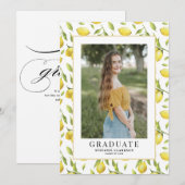 Waterverf Lemon Greenery Pattern Afstuderen Foto Kaart (Voorkant / Achterkant)