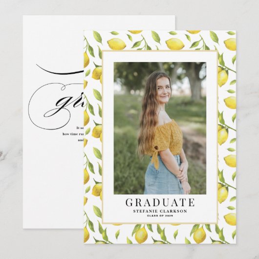 Waterverf Lemon Greenery Pattern Afstuderen Foto Kaart (Voorkant / Achterkant)