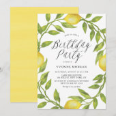 Waterverf Lemon Greenery Wreath Birthday Party Kaart (Voorkant / Achterkant)