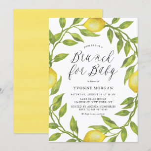 Waterverf Lemon Greenery Wreath Brunch voor Baby Kaart