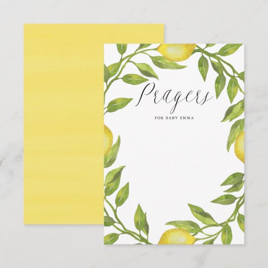 Waterverf Lemon Greenery Wreath Prayers voor Baby Informatiekaartje (Voorkant / Achterkant)