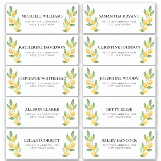 Waterverf Lemon Guest Adresetiketten Sticker (Voorkant)