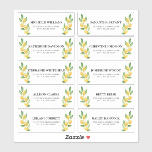 Waterverf Lemon Guest Adresetiketten Sticker (Vel)