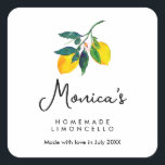 Waterverf Lemon Homemade Limoncello Lemoncello Vierkante Sticker<br><div class="desc">Elegant Homemade Limoncello Lemoncello Square Sticker</div>
