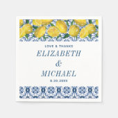 Waterverf Lemon Italiaanse blauwe Tegel bruiloft Servet (Voorkant)