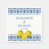 Waterverf Lemon Italiaanse blauwe Tegel bruiloft Servet (Voorkant)