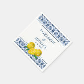 Waterverf Lemon Italiaanse blauwe Tegel bruiloft Servet (Hoek)