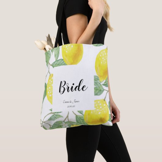 Waterverf Lemon laat Geel Wit Weddenschap over Tote Bag (Dichtbij)