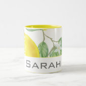 Waterverf Lemon laat wit geel monogram Tweekleurige Koffiemok (Center)