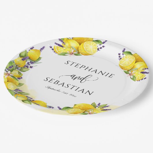 Waterverf Lemon Lavender Boho Papieren Bordje (Gekanteld)