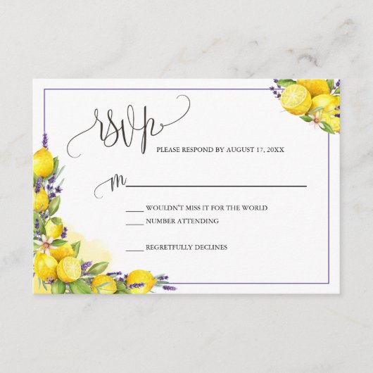 Waterverf Lemon Lavender Boho RSVP Enclosure Card Informatiekaartje (Voorkant)