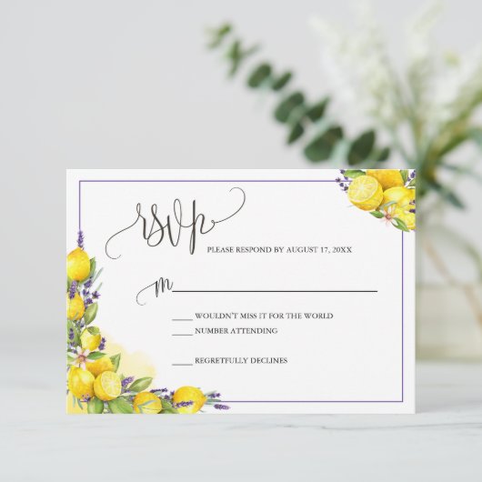 Waterverf Lemon Lavender Boho RSVP Enclosure Card Informatiekaartje (Staand voorkant)