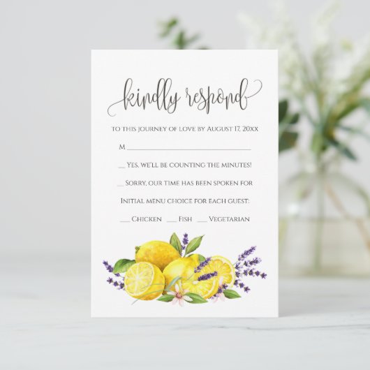 Waterverf Lemon Lavender Boho RSVP Informatiekaartje (Staand voorkant)