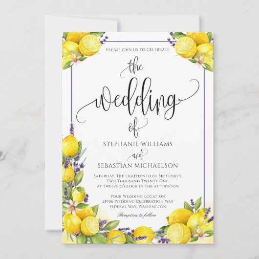 Waterverf Lemon Lavender Boho Wedding Kaart (Voorkant)