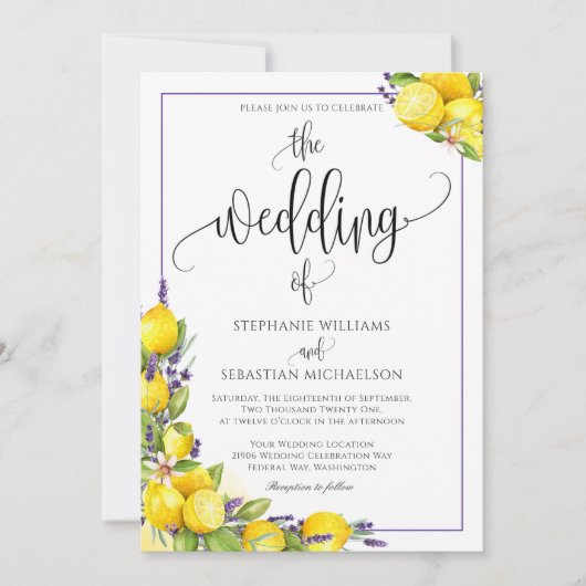 Waterverf Lemon Lavender Boho Wedding Kaart (Voorkant)