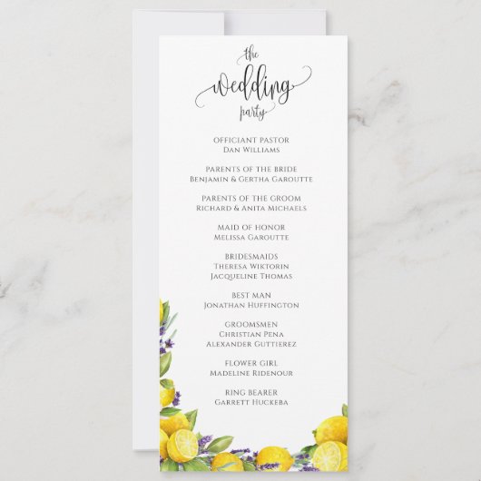 Waterverf Lemon Lavender Boho Wedding Program (Achterkant)