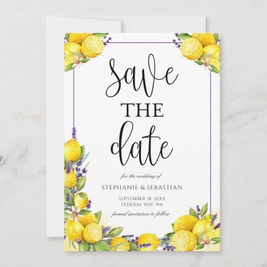 Waterverf Lemon Lavender Boho Wedding Save The Date (Voorkant)