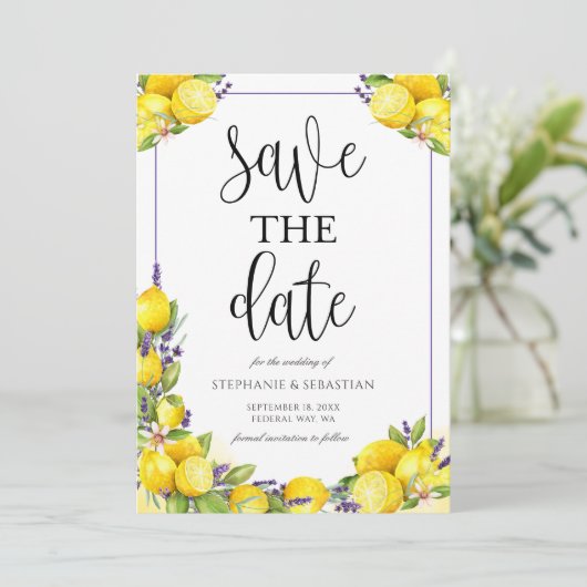 Waterverf Lemon Lavender Boho Wedding Save The Date (Staand voorkant)