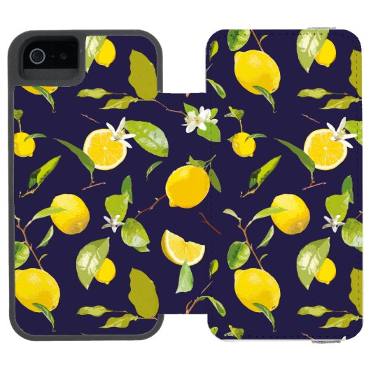 Waterverf Lemon & Leaves 10 Incipio iPhone Portemonnee Hoesje (Agenda Open)