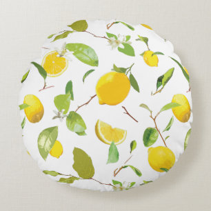 Waterverf Lemon & Leaves 2 Rond Kussen