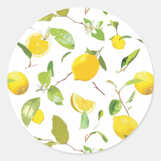 Waterverf Lemon & Leaves 2 Ronde Sticker (Voorkant)