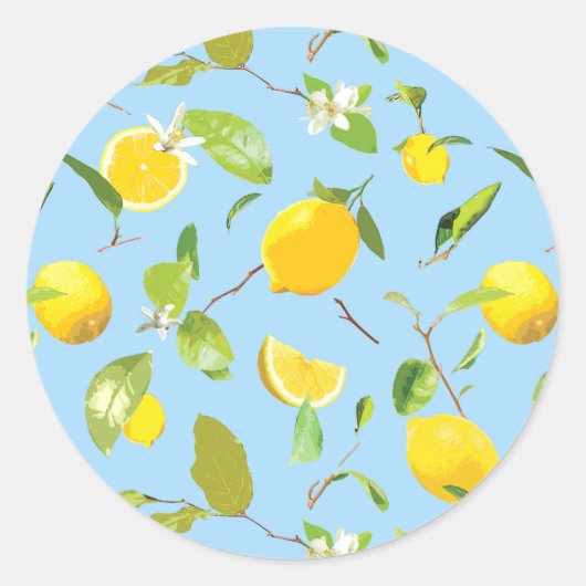 Waterverf Lemon & Leaves 3 Ronde Sticker (Voorkant)