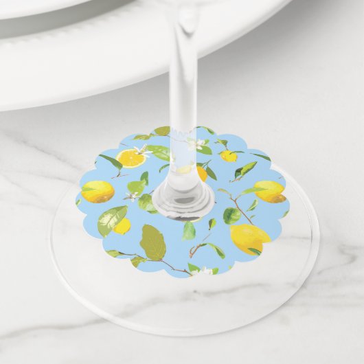 Waterverf Lemon & Leaves 3 Wijnglaslabel (Dichtbij)