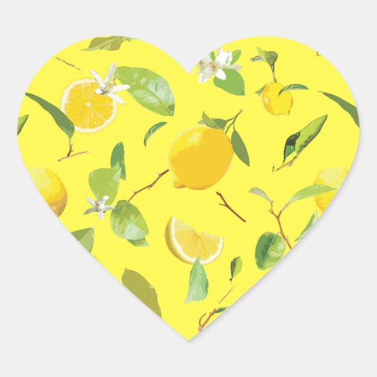 Waterverf Lemon & Leaves 4 Hart Sticker (Voorkant)