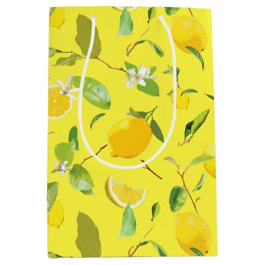 Waterverf Lemon & Leaves 4 Medium Cadeauzakje (Voorkant)