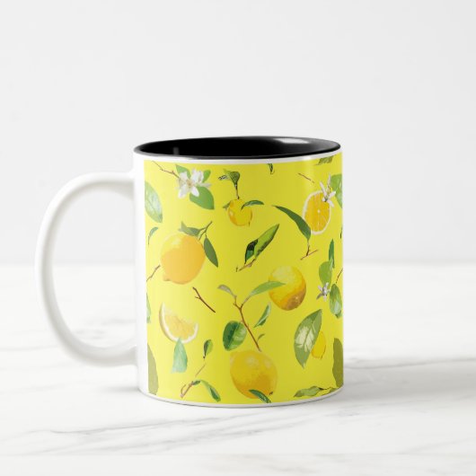Waterverf Lemon & Leaves 4 Tweekleurige Koffiemok (Links)