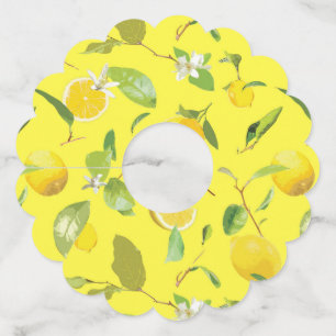 Waterverf Lemon & Leaves 4 Wijnglaslabel