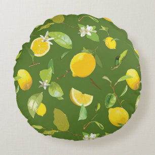 Waterverf Lemon & Leaves 5 Rond Kussen