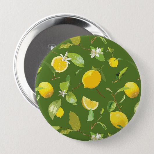 Waterverf Lemon & Leaves 5 Ronde Button 4,0 Cm (Voorkant /achterkant)