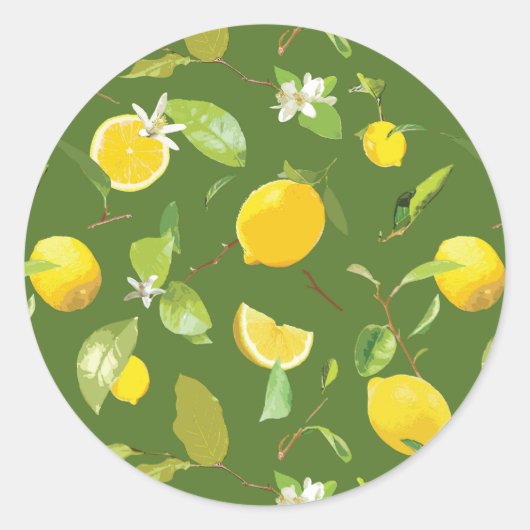 Waterverf Lemon & Leaves 5 Ronde Sticker (Voorkant)