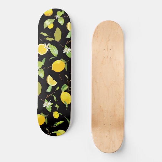 Waterverf Lemon & Leaves Persoonlijk Skateboard (Voorkant)