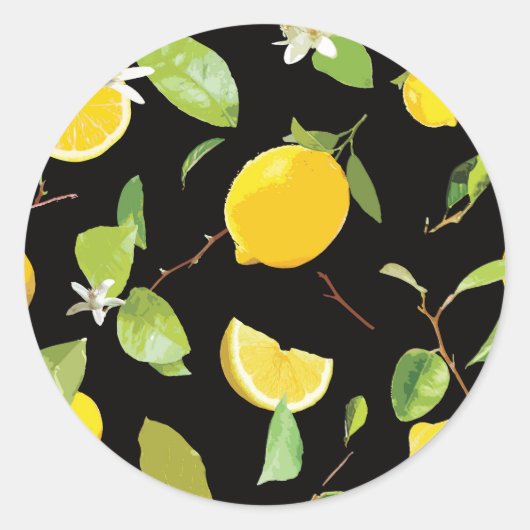 Waterverf Lemon & Leaves Ronde Sticker (Voorkant)
