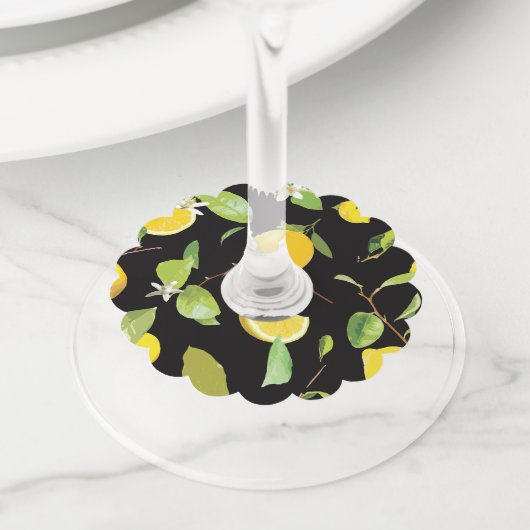 Waterverf Lemon & Leaves Wijnglaslabel (Dichtbij)