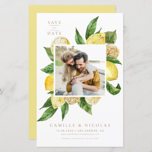 Waterverf Lemon Lijst Foto Opslaan van de datum (Voorkant / Achterkant)