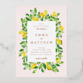 Waterverf Lemon Lijst in beige Achtergrond Folie Uitnodiging (Voorkant)