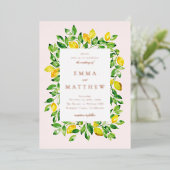Waterverf Lemon Lijst in beige Achtergrond Folie Uitnodiging (Staand Voorkant)