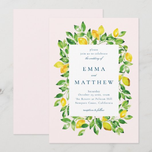 Waterverf Lemon Lijst in beige Achtergrond Kaart (Voorkant / Achterkant)