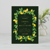 Waterverf Lemon Lijst in donkere achtergrond Folie Uitnodiging (Staand Voorkant)