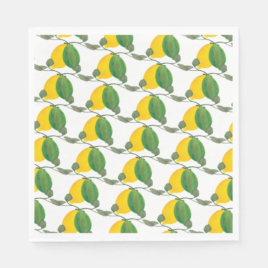 Waterverf Lemon Limes Hand Painted Pattered Servet (Voorkant)