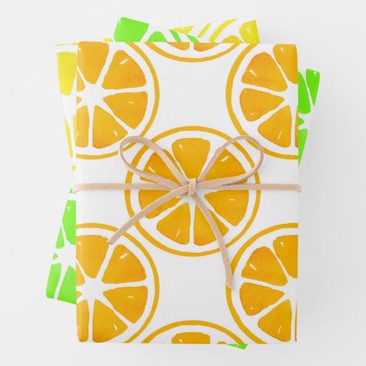 Waterverf Lemon Limoen Oranje Slice Pattern Inpakpapier Vel (In situ)
