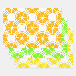 Waterverf Lemon Limoen Oranje Slice Pattern Inpakpapier Vel