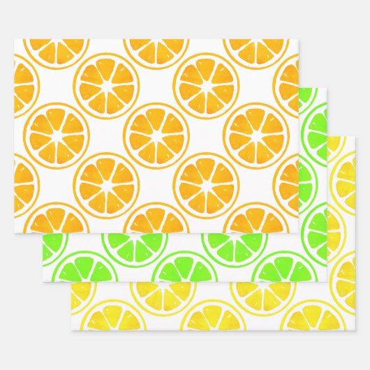 Waterverf Lemon Limoen Oranje Slice Pattern Inpakpapier Vel (Set)