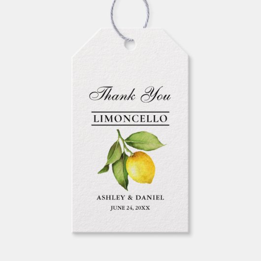 Waterverf Lemon Limoncello Bruiloft Cadeaulabel (Voorkant)