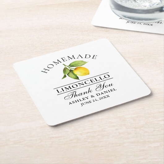 Waterverf Lemon Limoncello Bruiloft Kartonnen Onderzetters (Schuin)