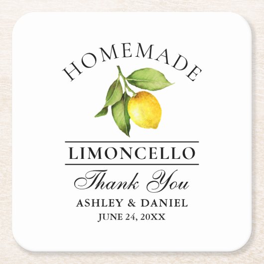 Waterverf Lemon Limoncello Bruiloft Kartonnen Onderzetters (Voorkant)